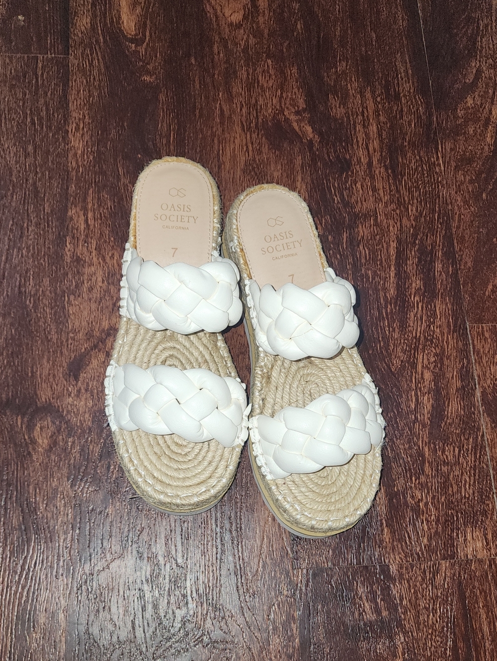 Society White Braided Espadrille Slide Sandals with Double Straps